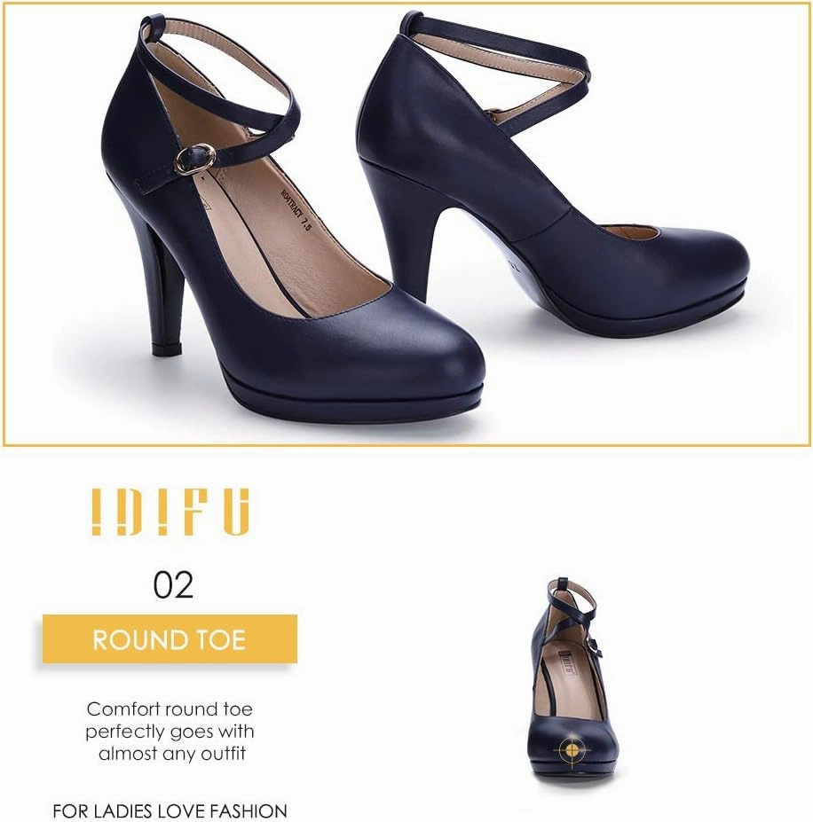 IDIFU Women's Tracy Platform High Heels Closed Toe Pumps Strappy Cross Ankle Strap Shoes for Casual Work Wedding