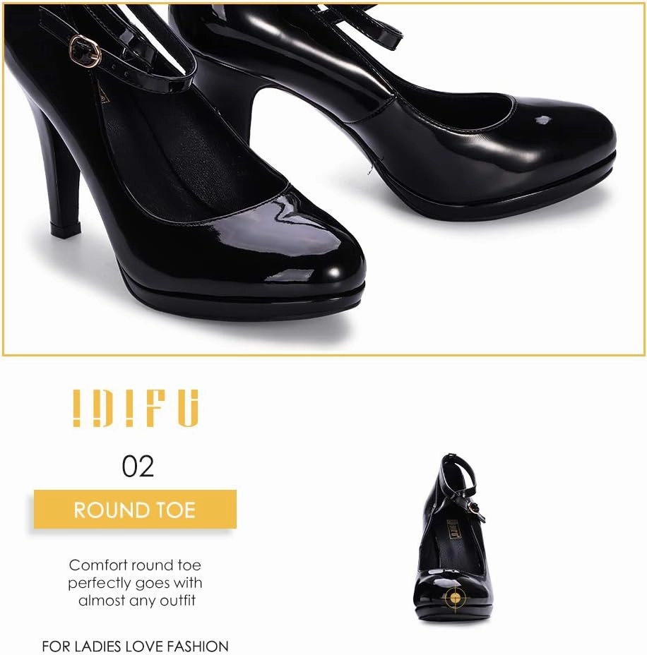 IDIFU Women's Tracy Platform High Heels Closed Toe Pumps Strappy Cross Ankle Strap Shoes for Casual Work Wedding
