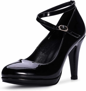 IDIFU Women's Tracy Platform High Heels Closed Toe Pumps Strappy Cross Ankle Strap Shoes for Casual Work Wedding