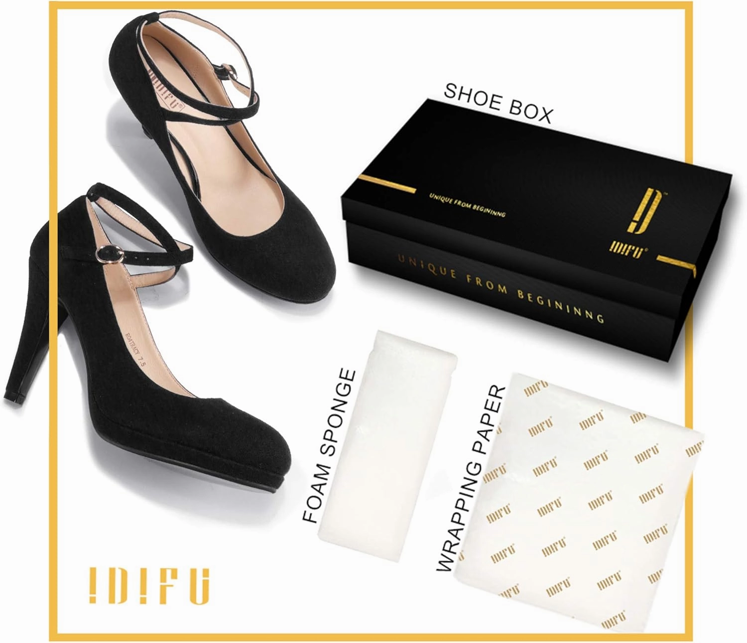 IDIFU Women's Tracy Platform High Heels Closed Toe Pumps Strappy Cross Ankle Strap Shoes for Casual Work Wedding