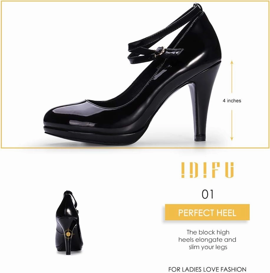 IDIFU Women's Tracy Platform High Heels Closed Toe Pumps Strappy Cross Ankle Strap Shoes for Casual Work Wedding
