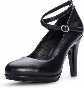 IDIFU Women's Tracy Platform High Heels Closed Toe Pumps Strappy Cross Ankle Strap Shoes for Casual Work Wedding