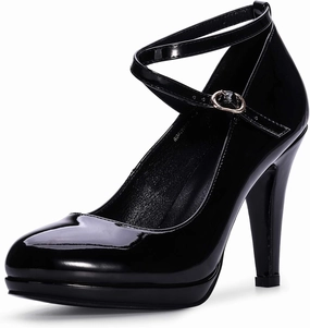 IDIFU Women's Tracy Platform High Heels Closed Toe Pumps Strappy Cross Ankle Strap Shoes for Casual Work Wedding