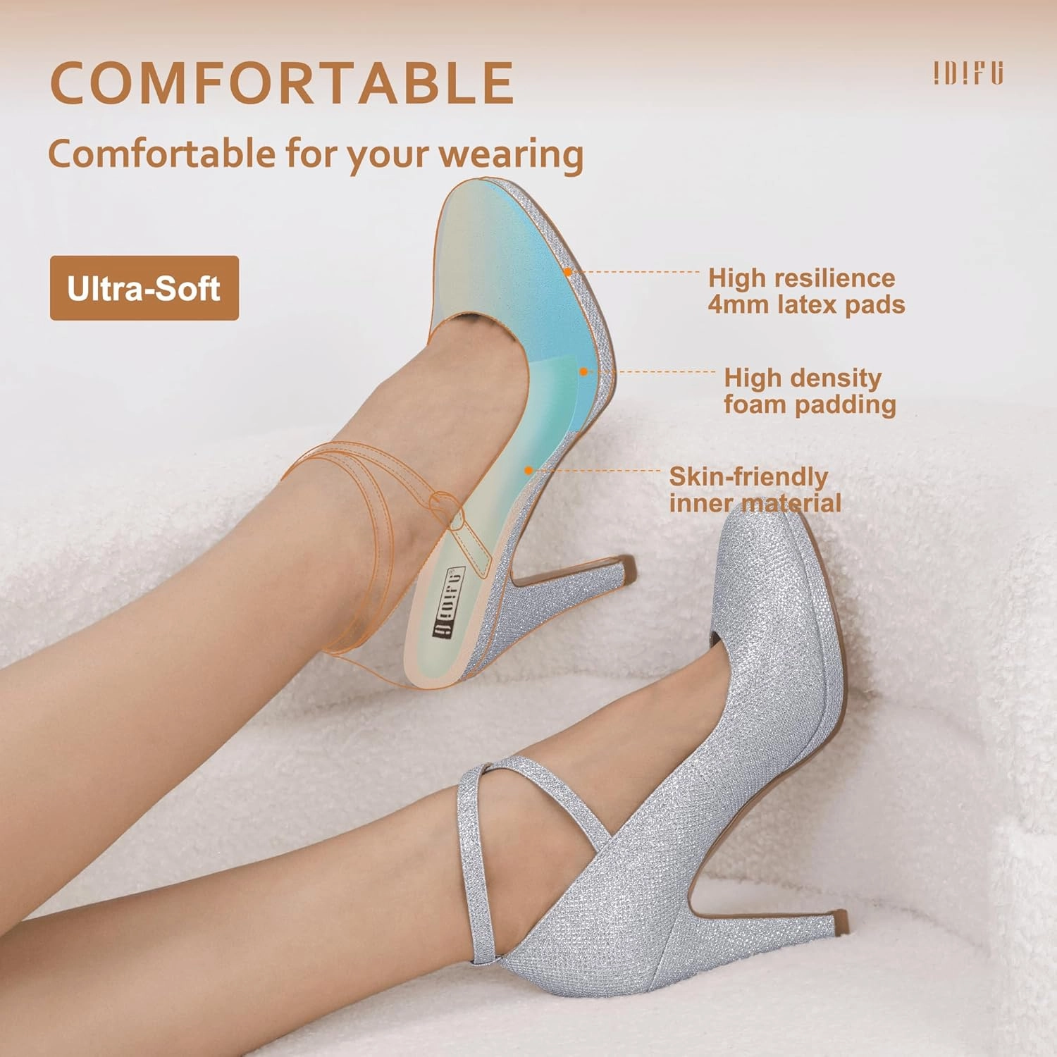 IDIFU Women's Tracy Platform High Heels Closed Toe Pumps Strappy Cross Ankle Strap Shoes for Casual Work Wedding