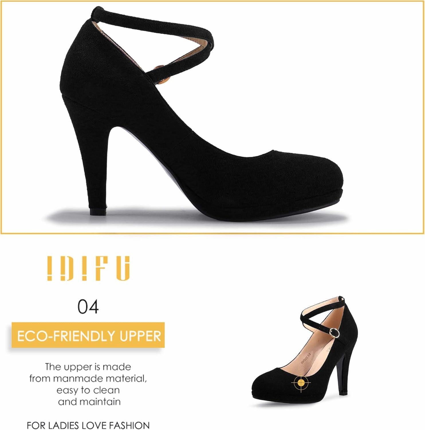 IDIFU Women's Tracy Platform High Heels Closed Toe Pumps Strappy Cross Ankle Strap Shoes for Casual Work Wedding