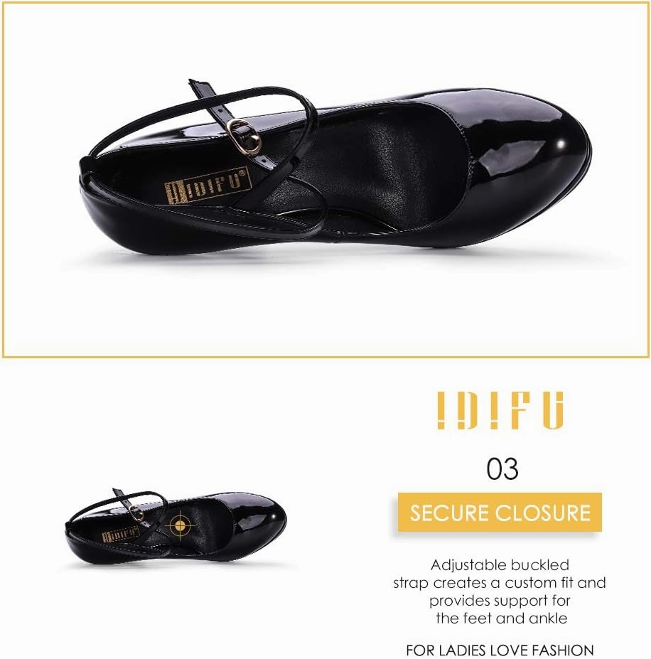 IDIFU Women's Tracy Platform High Heels Closed Toe Pumps Strappy Cross Ankle Strap Shoes for Casual Work Wedding