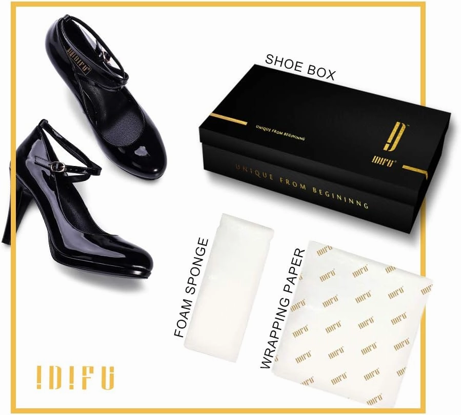 IDIFU Women's Tracy Platform High Heels Closed Toe Pumps Strappy Cross Ankle Strap Shoes for Casual Work Wedding