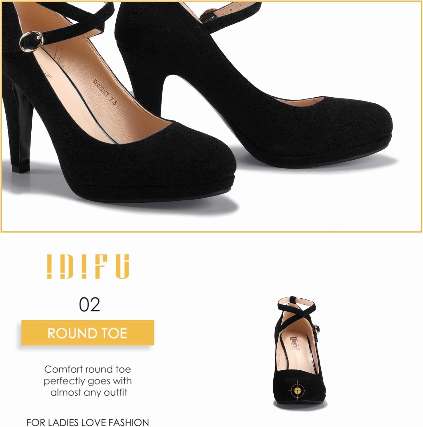 IDIFU Women's Tracy Platform High Heels Closed Toe Pumps Strappy Cross Ankle Strap Shoes for Casual Work Wedding
