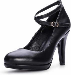 IDIFU Women's Tracy Platform High Heels Closed Toe Pumps Strappy Cross Ankle Strap Shoes for Casual Work Wedding