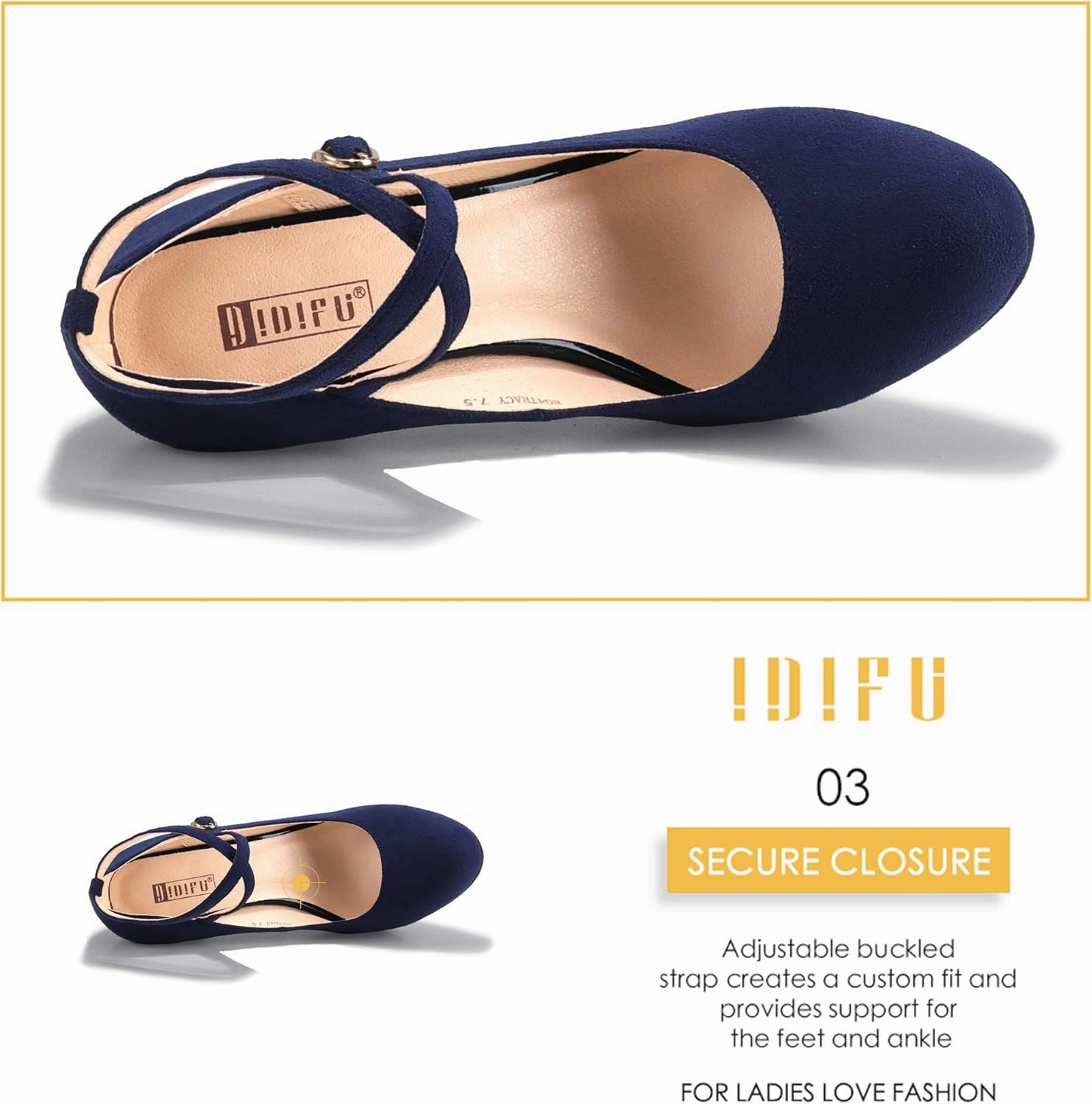 IDIFU Women's Tracy Platform High Heels Closed Toe Pumps Strappy Cross Ankle Strap Shoes for Casual Work Wedding