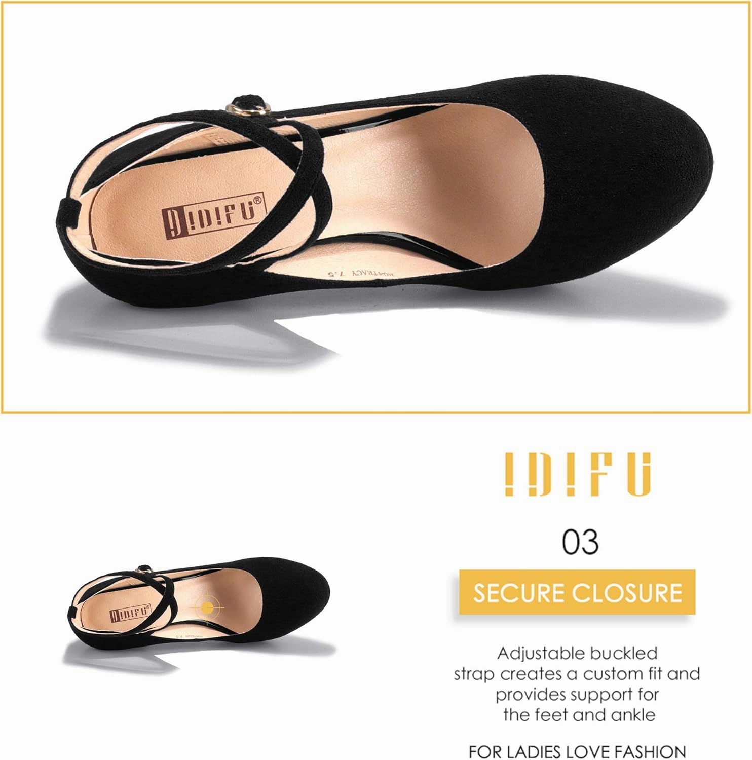 IDIFU Women's Tracy Platform High Heels Closed Toe Pumps Strappy Cross Ankle Strap Shoes for Casual Work Wedding
