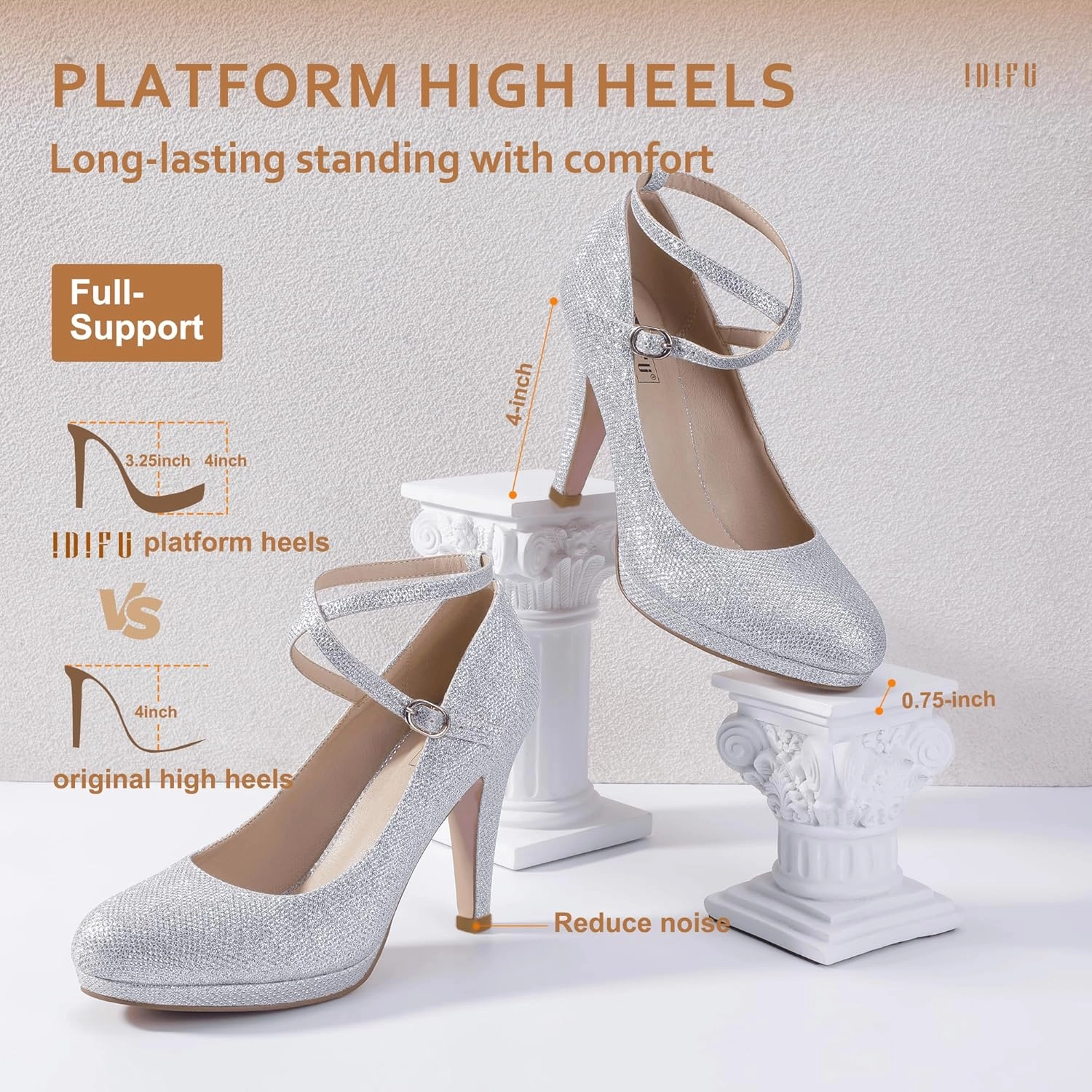 IDIFU Women's Tracy Platform High Heels Closed Toe Pumps Strappy Cross Ankle Strap Shoes for Casual Work Wedding