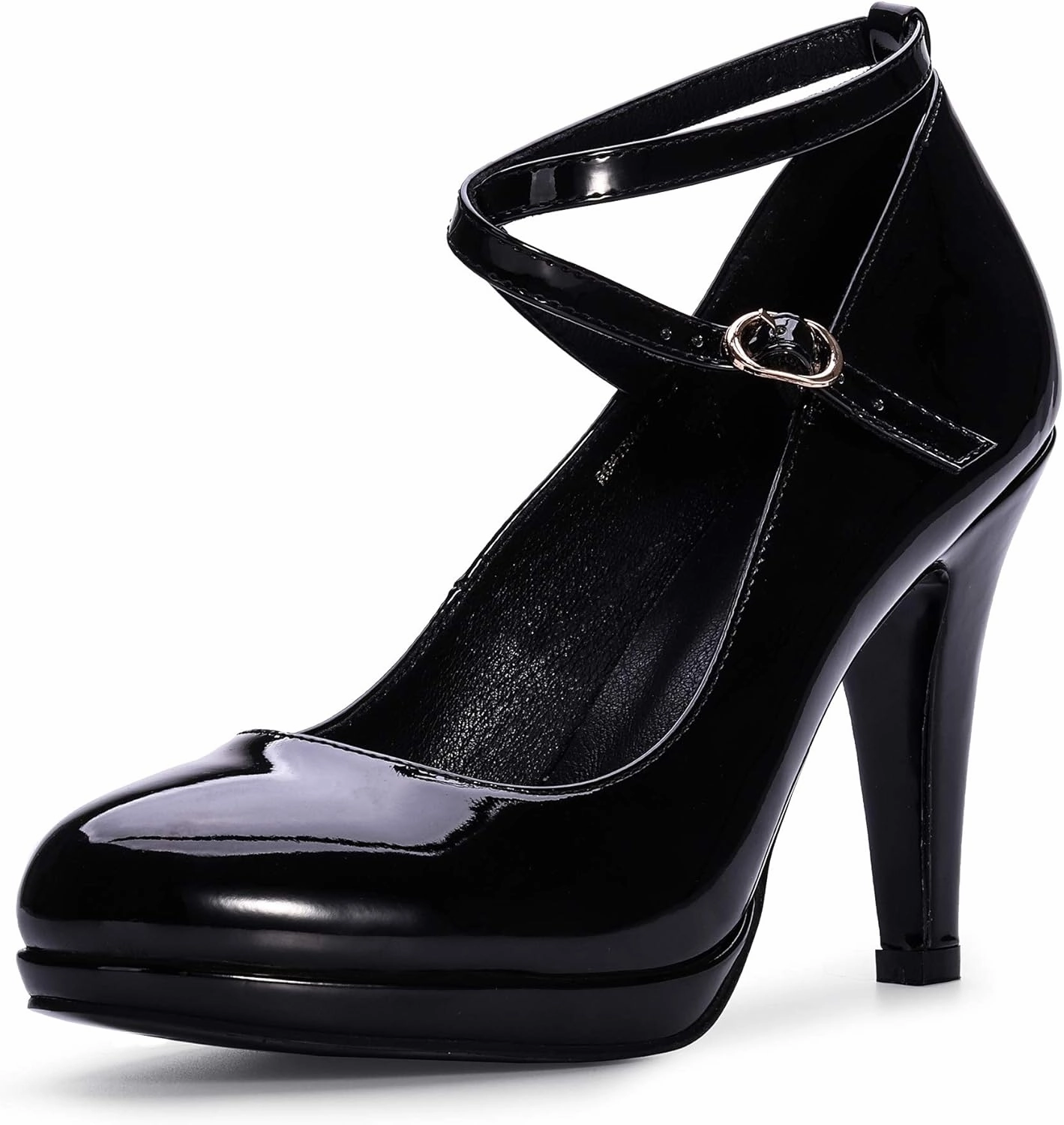 IDIFU Women's Tracy Platform High Heels Closed Toe Pumps Strappy Cross Ankle Strap Shoes for Casual Work Wedding