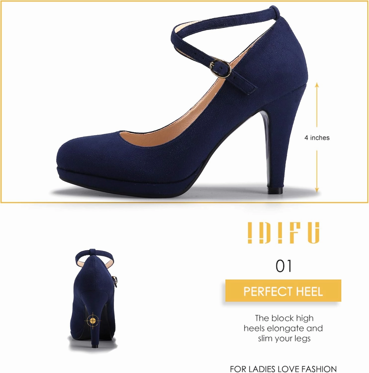 IDIFU Women's Tracy Platform High Heels Closed Toe Pumps Strappy Cross Ankle Strap Shoes for Casual Work Wedding
