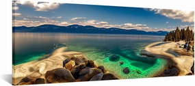 iKNOW FOTO 20x55 Lake Tahoe Wall Art - Emerald Bay Landscape Canvas Print, Crystal Clear Waters & Mountain Scenery, Framed USA Nature Artwork for Office & Home Decor, Ready to Hang