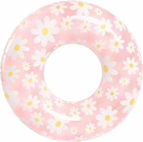 In The Swim Jumbo Daisy Inflatable Pool Tube Float – 48" Oversized Pink Swim Ring with White Daisy Print – Durable Floral Float for Adults, Teens & Pool Parties
