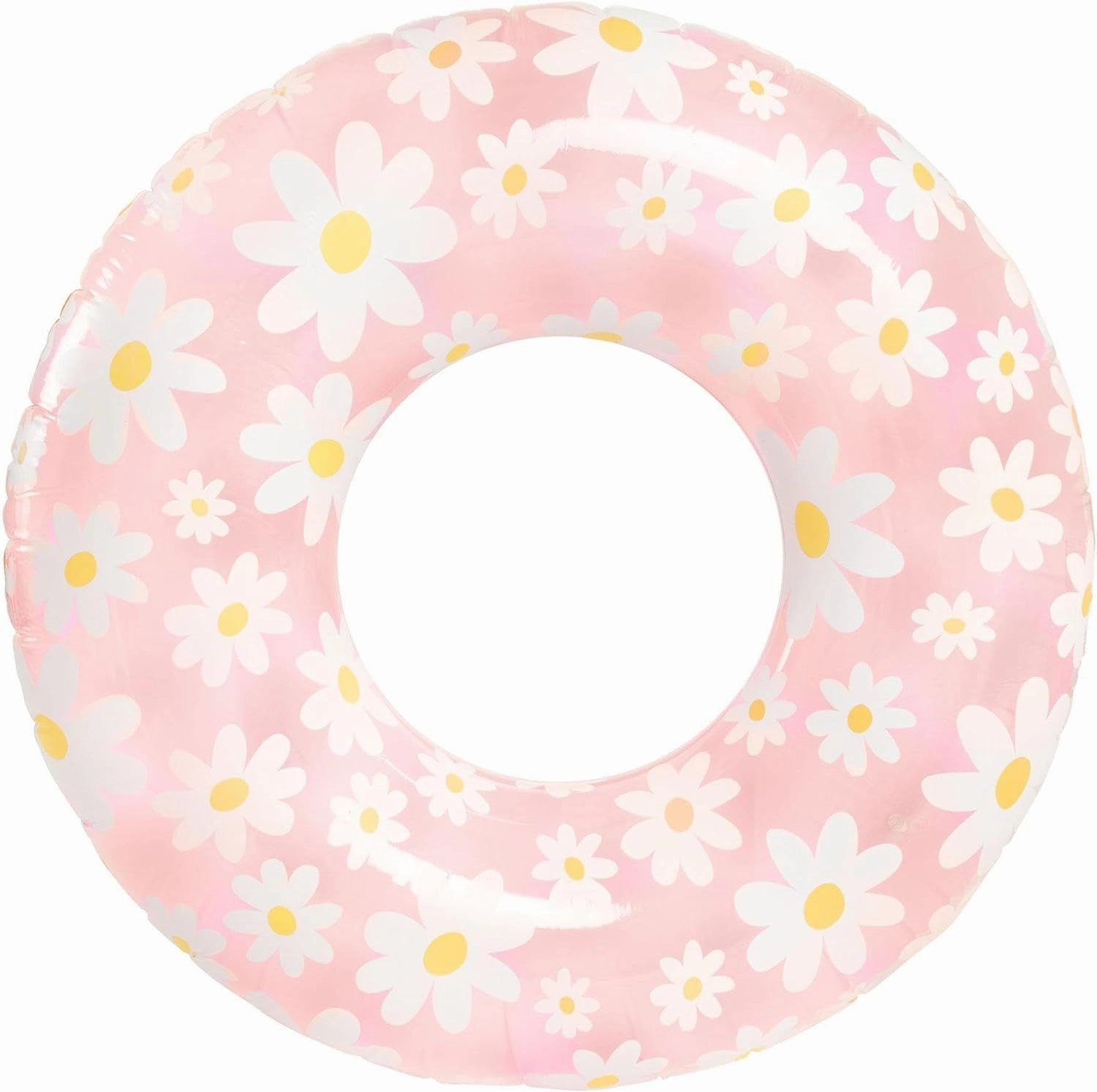 In The Swim Jumbo Daisy Inflatable Pool Tube Float – 48" Oversized Pink Swim Ring with White Daisy Print – Durable Floral Float for Adults, Teens & Pool Parties