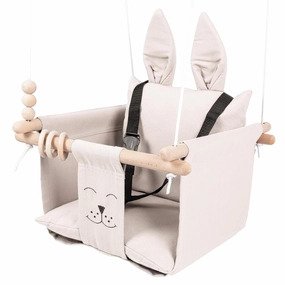 Indoor Outdoor Baby Swing with 3-Point Harness and Hardware for Ceiling, Porch, Doorway, Canvas Baby Swing Outdoor Toddler Swing Seat Beige
