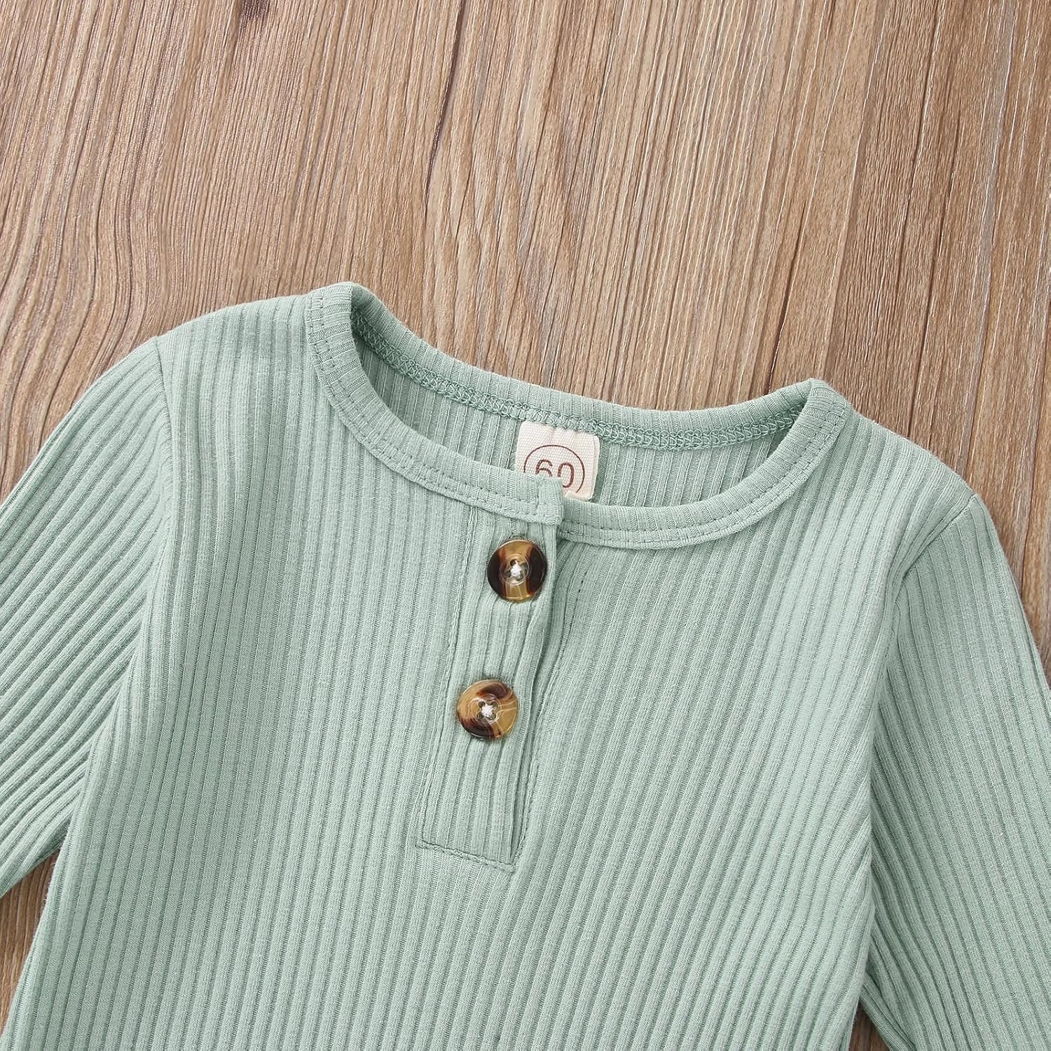 Infant Boys Girls Clothes Set Newborn Baby Romper Hat Ribbed Knit Long Sleeve Button Solid Bodysuit Jumpsuit