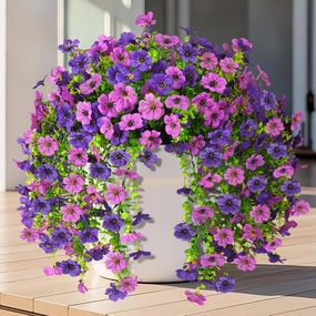 INQCMY 2Pcs Artificial Flowers for Outdoors UV Resistant Artificial Plants Easy Assembly for Spring Decor Look Real Faux Hanging Flowers for Outside Home Planter Porch Patio Decor