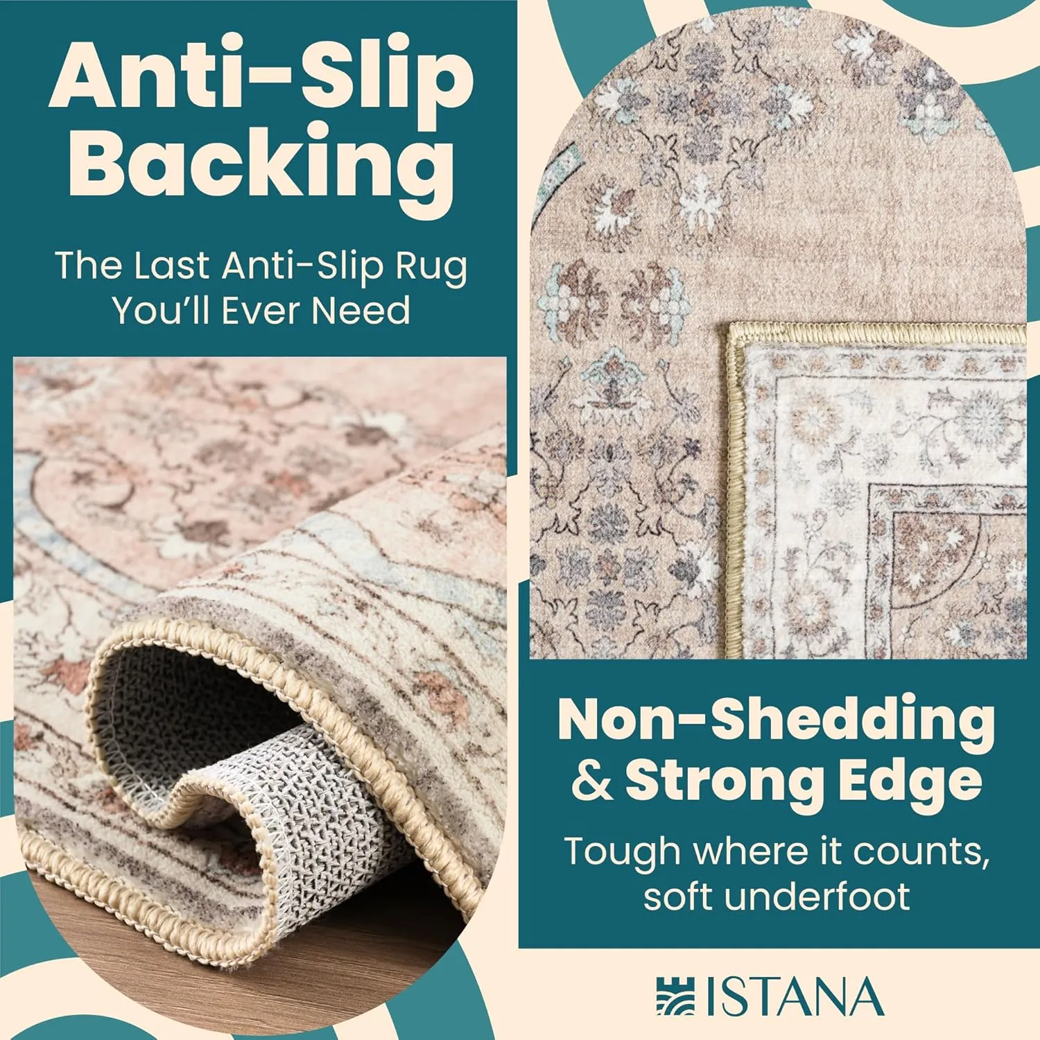 Istana 5 X 7 Rugs - Beige Area Rug - Kid & Pet Friendly Washable Rugs 5x7 - Non Shedding Area Rugs for Living Room - Foldable Rug Area Rug - Eco-Friendly Materials for Living Room Rug