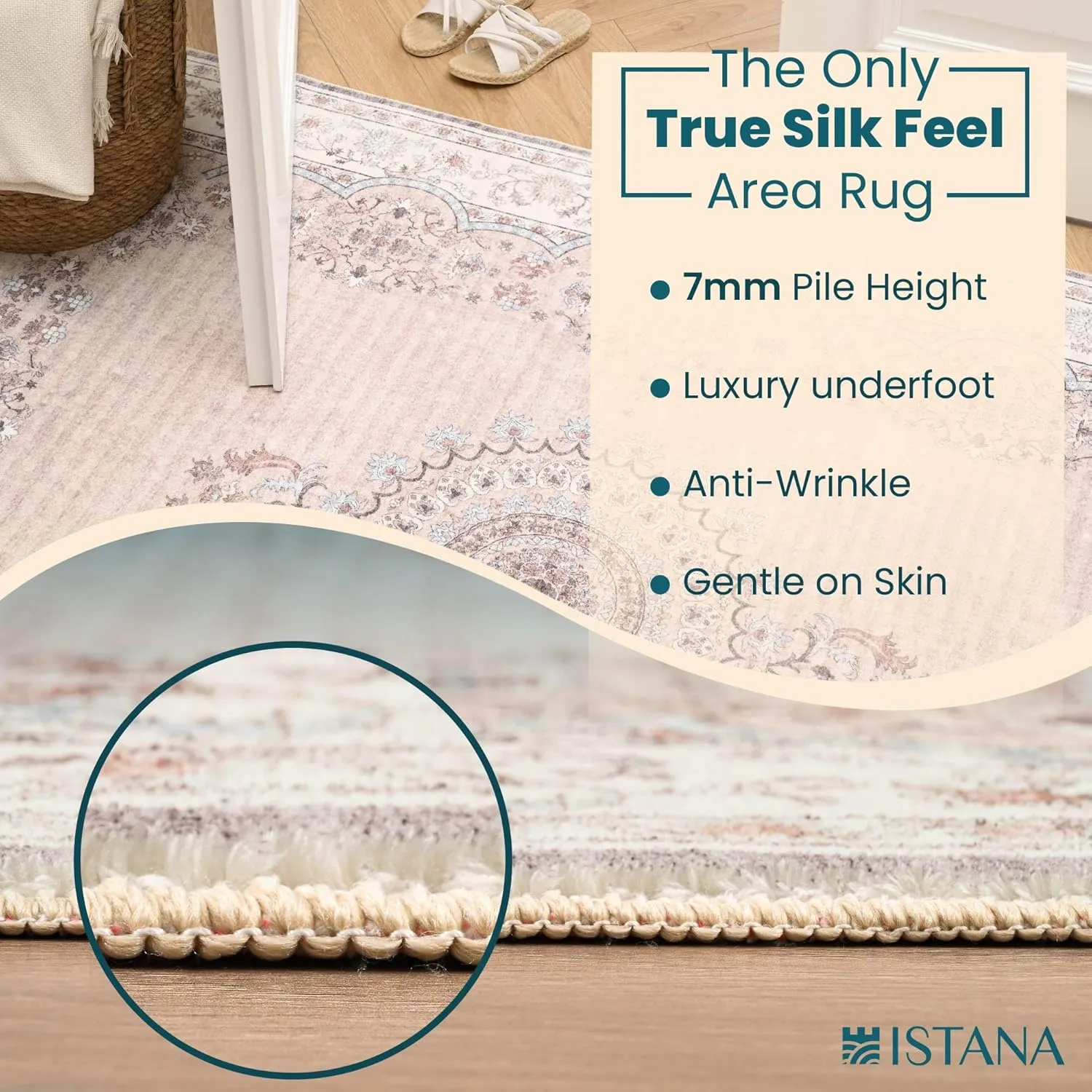 Istana Hallway Runner Rug 2x6 - Beige Kitchen Rugs Non Slip Washable -Silk's Soft Touch Carpet Runner - Stylish Rug for Home
