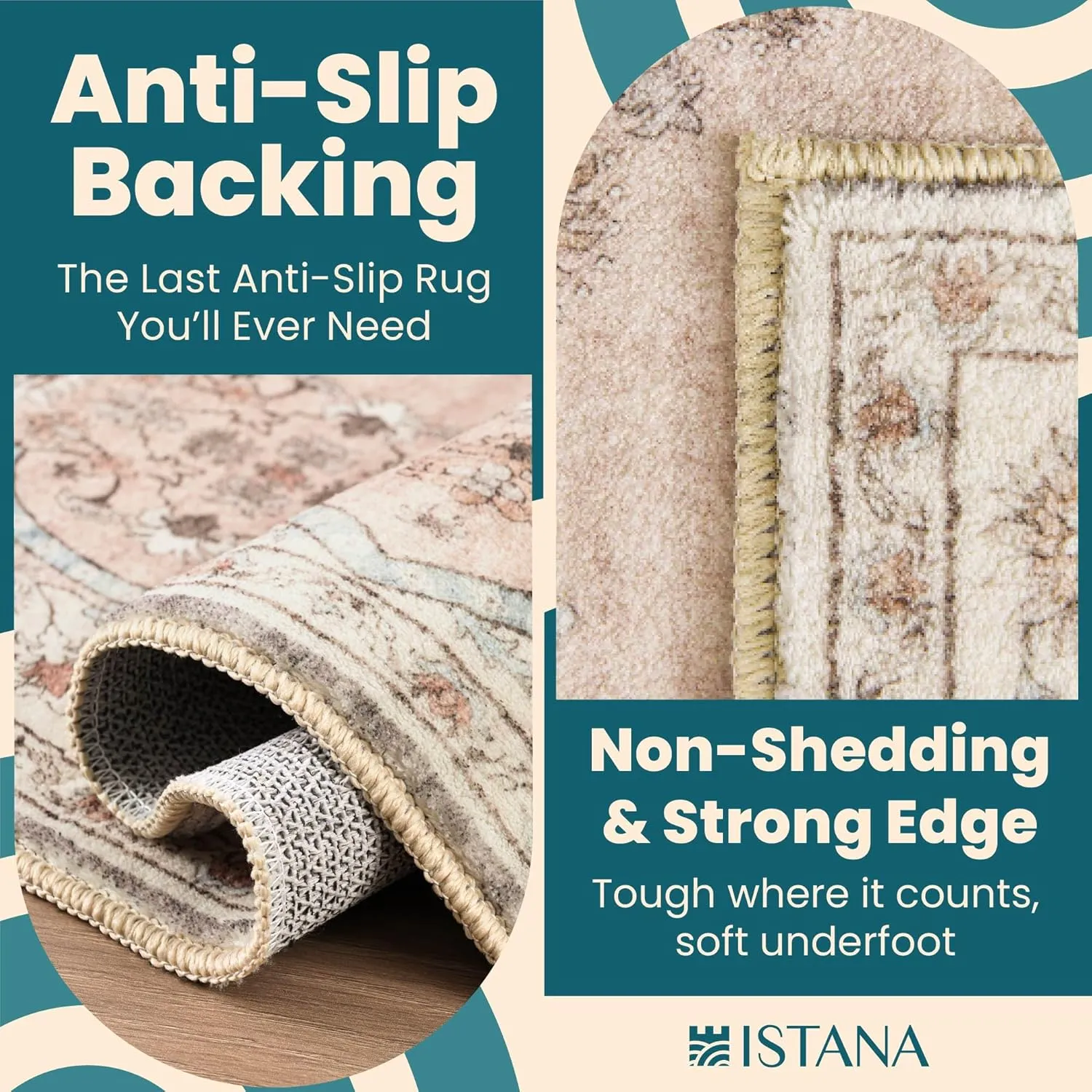 Istana Hallway Runner Rug 2x6 - Beige Kitchen Rugs Non Slip Washable -Silk's Soft Touch Carpet Runner - Stylish Rug for Home