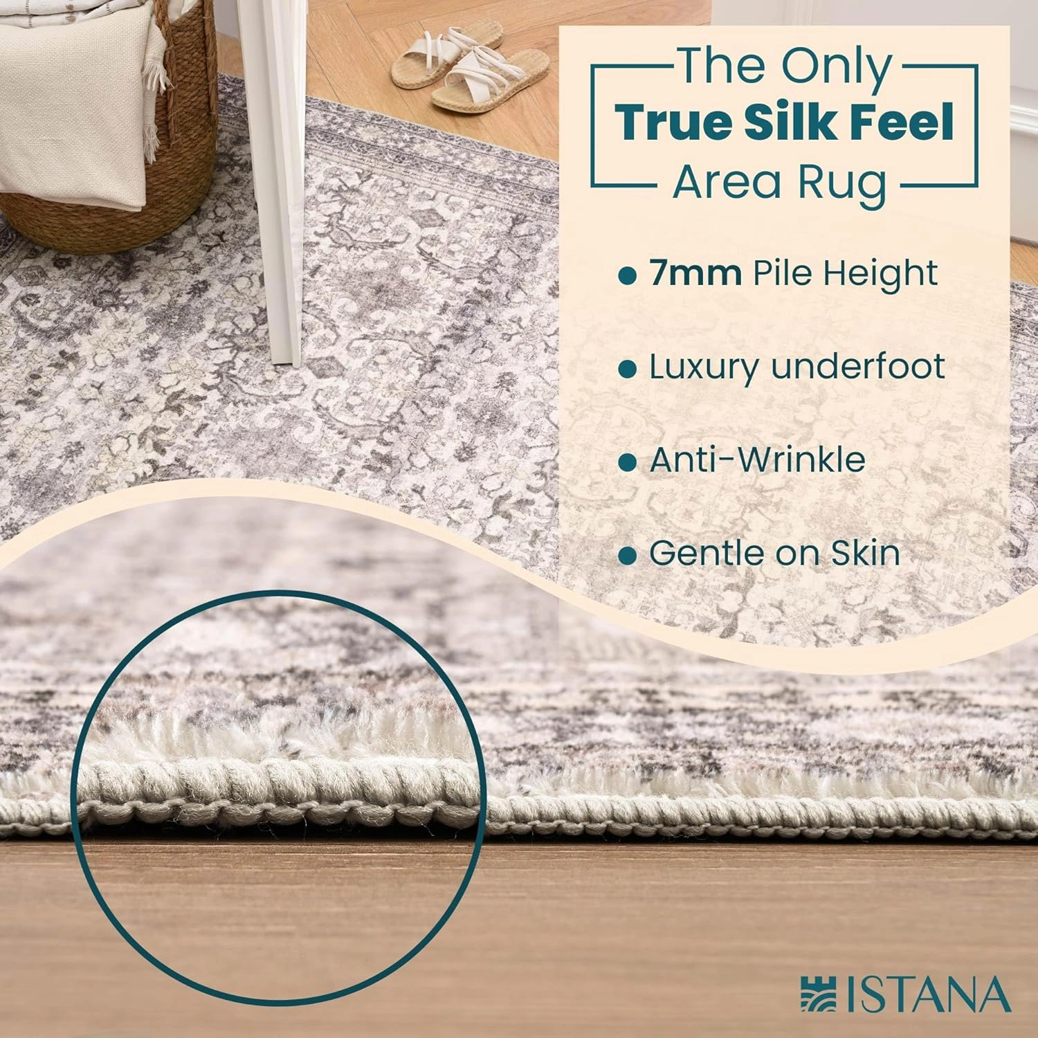 Istana Hallway Runner Rug 2x6 - Beige Grey/Light Cream Kitchen Rugs Non Slip Washable -Silk's Soft Touch Carpet Runner - Stylish Rug for Home