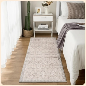 Istana Hallway Runner Rug 2x6 - Beige Grey/Light Cream Kitchen Rugs Non Slip Washable -Silk's Soft Touch Carpet Runner - Stylish Rug for Home