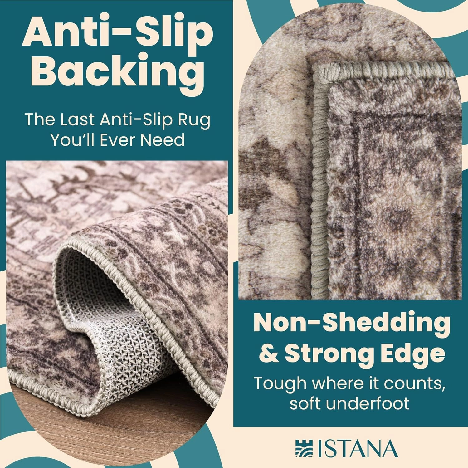 Istana Hallway Runner Rug 2x6 - Beige Grey/Light Cream Kitchen Rugs Non Slip Washable -Silk's Soft Touch Carpet Runner - Stylish Rug for Home