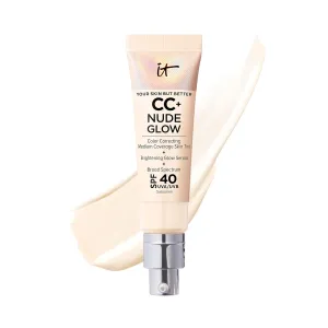 IT Cosmetics CC  Nude Glow - Lightweight Foundation & Brightening Glow Serum with SPF 40, Medium Coverage, Formulated With Niacinamide & Hyaluronic Acid, For All Skin Types, 1.08 fl oz