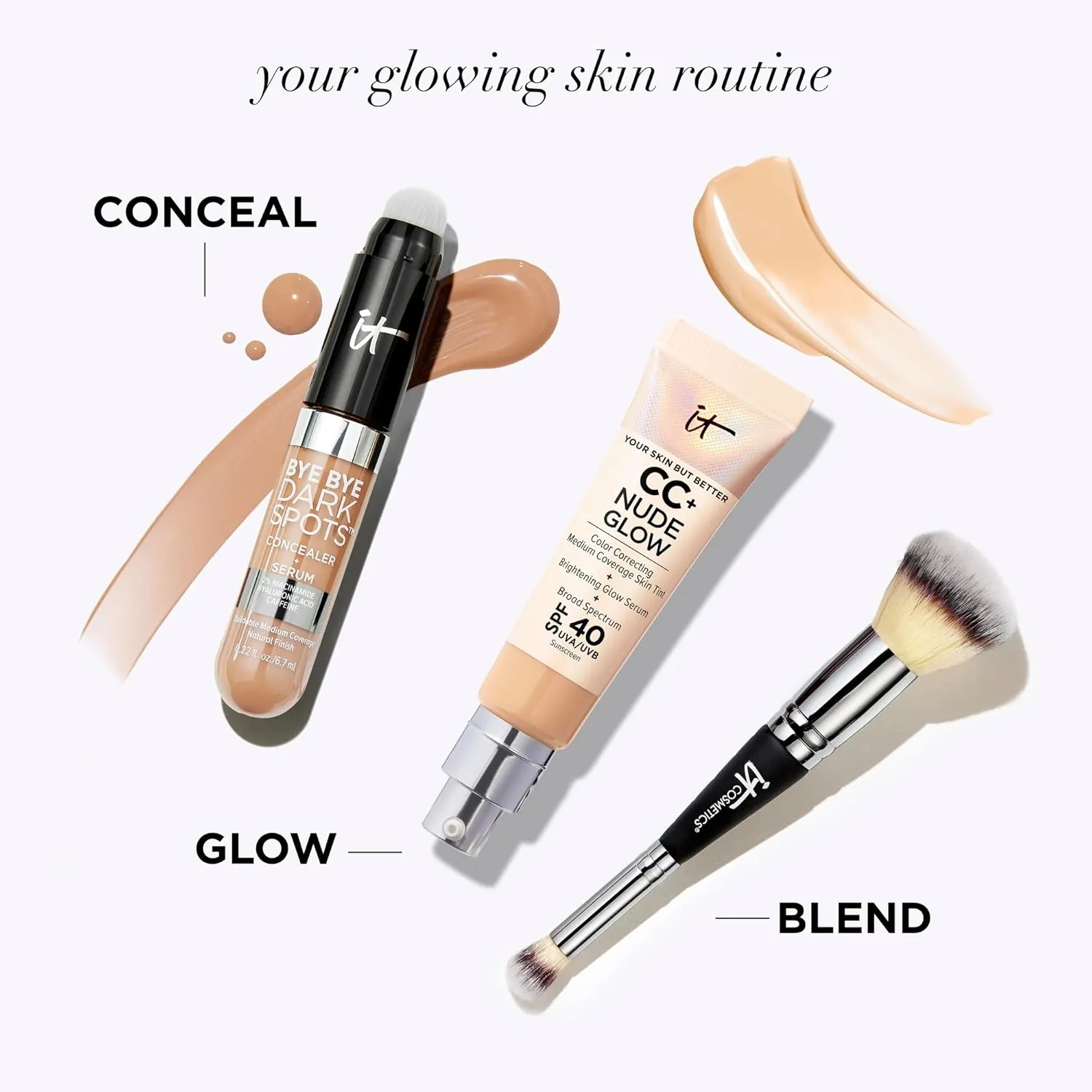 IT Cosmetics CC  Nude Glow - Lightweight Foundation & Brightening Glow Serum with SPF 40, Medium Coverage, Formulated With Niacinamide & Hyaluronic Acid, For All Skin Types, 1.08 fl oz
