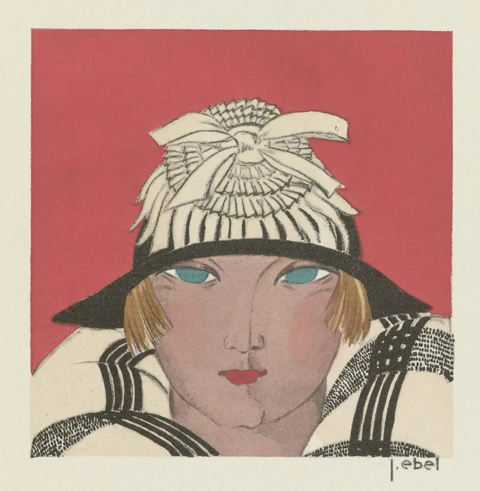 J. Ebel 36x37 Huge Gallery Wrapped Canvas Museum Art Print Titled: The Girl with Pink Cheeks; Hat, by Camille Roger (1921)