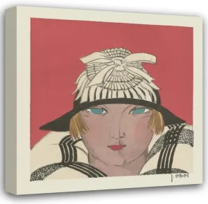 J. Ebel 36x37 Huge Gallery Wrapped Canvas Museum Art Print Titled: The Girl with Pink Cheeks; Hat, by Camille Roger (1921)