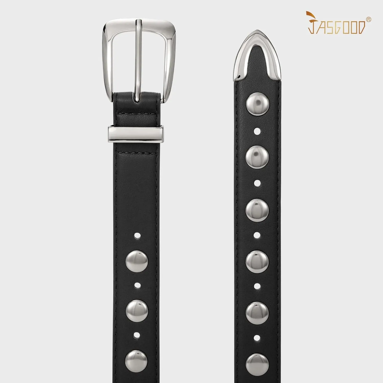 JASGOOD Women Leather Belt Fashion Studded Belt Ladies Punk Belt Vintage Leather Belt for Jeans Dress
