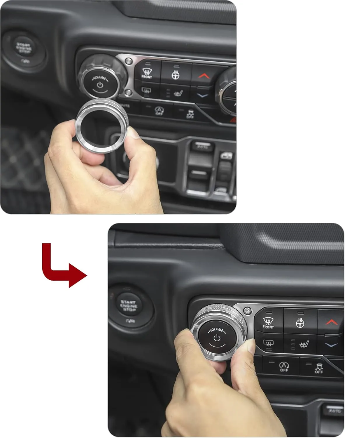 JeCar Air Conditioner Switch Knob Cover & Headlight Knob Cover Aluminum Alloy AC Button Trims Compatible with Jeep Wrangler 2018-2023 JL JLU & 2020-2023 Gladiator (Silver)