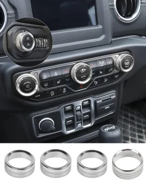 JeCar Air Conditioner Switch Knob Cover & Headlight Knob Cover Aluminum Alloy AC Button Trims Compatible with Jeep Wrangler 2018-2023 JL JLU & 2020-2023 Gladiator (Silver)