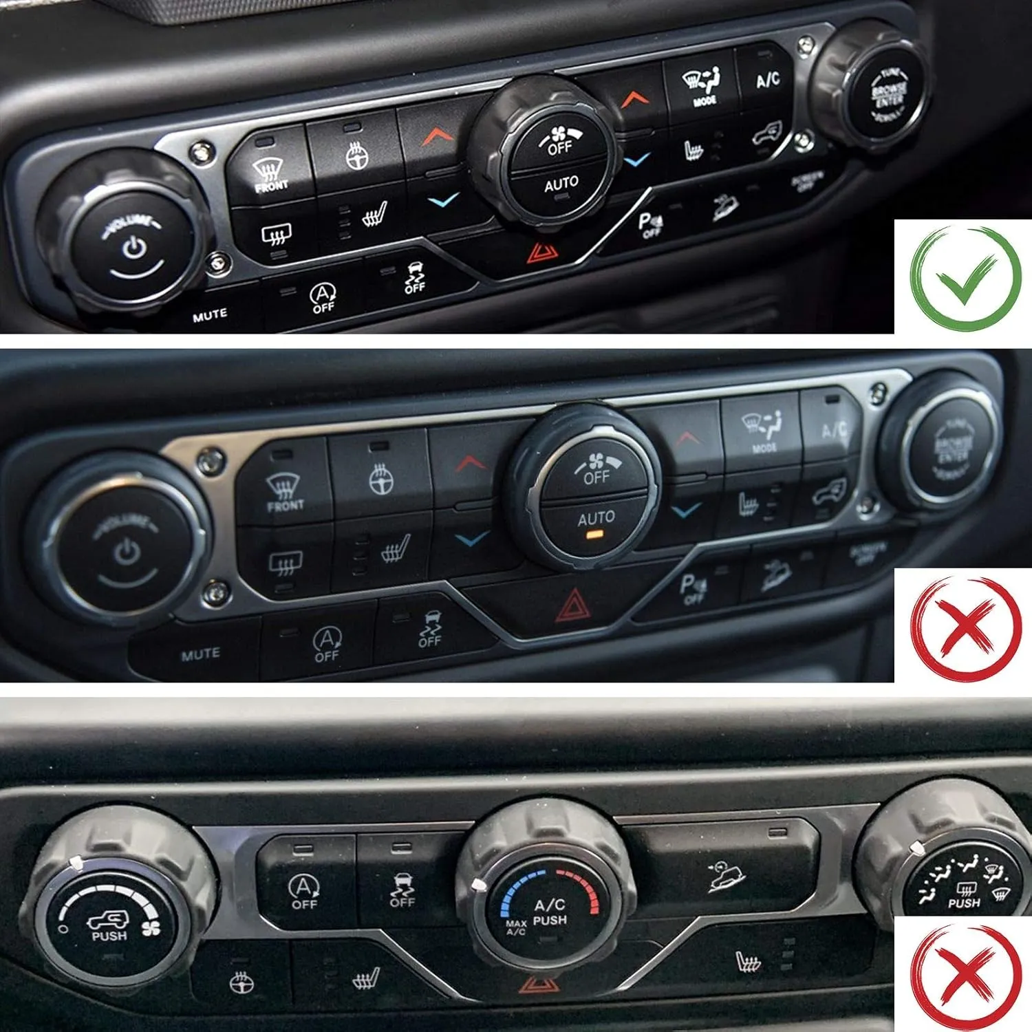 JeCar Air Conditioner Switch Knob Cover & Headlight Knob Cover Aluminum Alloy AC Button Trims Compatible with Jeep Wrangler 2018-2023 JL JLU & 2020-2023 Gladiator (Silver)