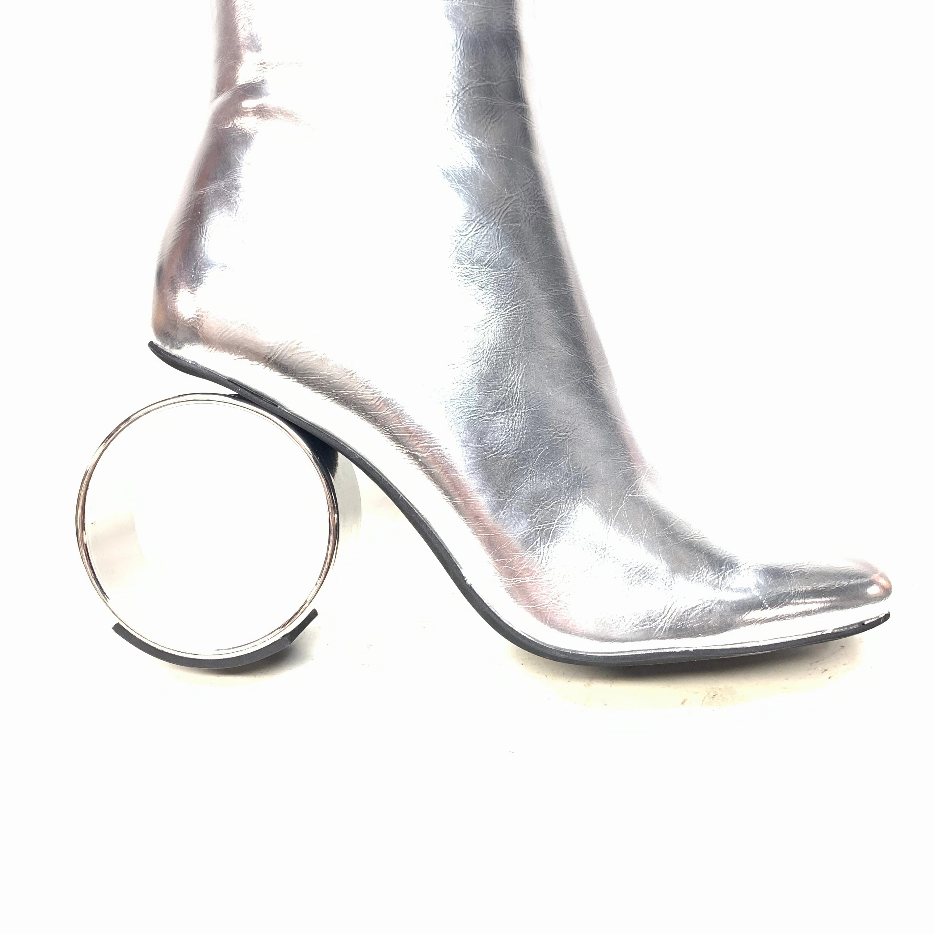 Jeffrey Campbell Ellipse Metallic Silver Knee-High Heels