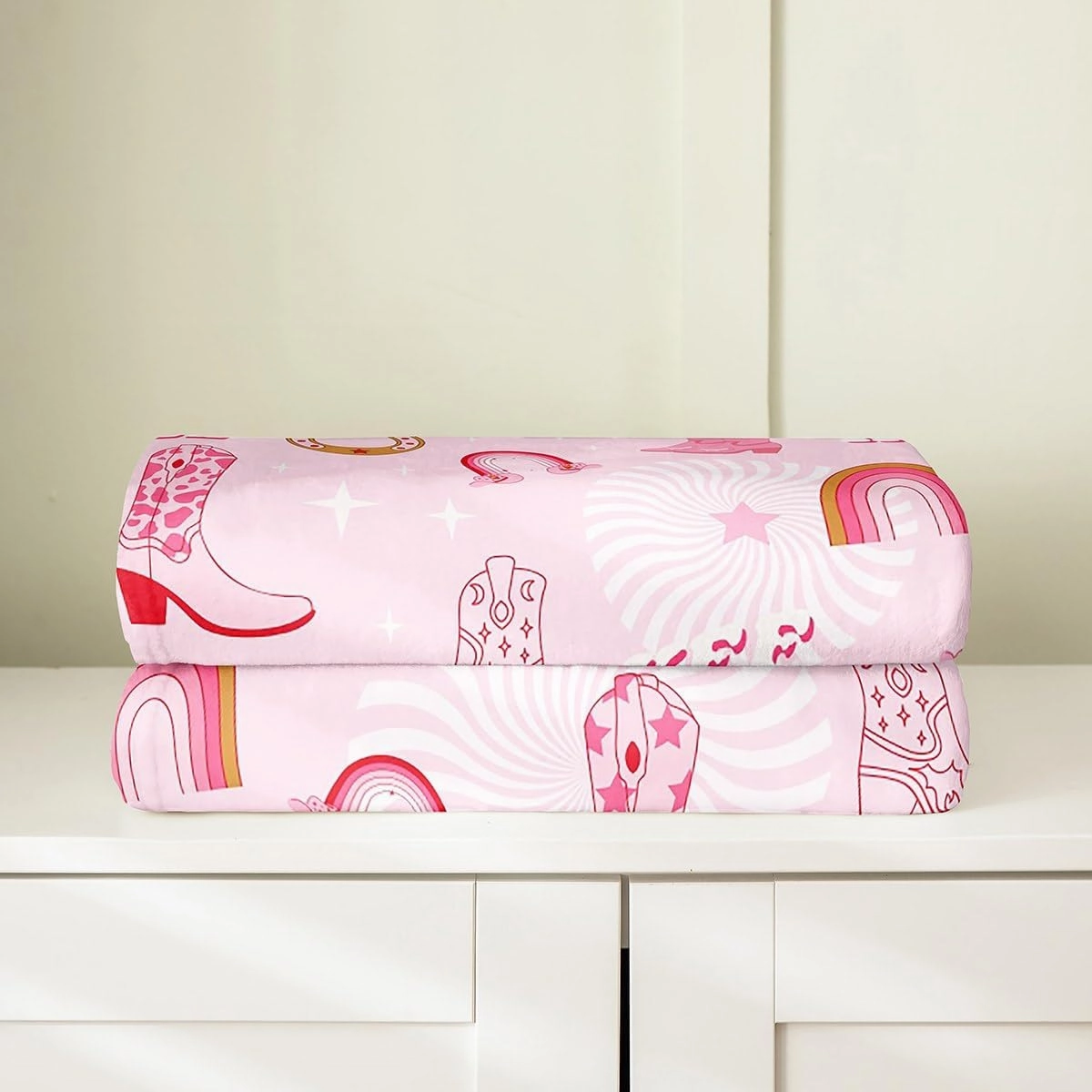jejeloiu Pink Western Cowboy Flannel Fleece Throw Blanket Throw 50''x60'' Rainbow Plush Blanket for Boys Girls Teens Western Decor Stars Fuzzy Blanket Super Soft All Season Bed Blanket Room Decor