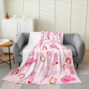 jejeloiu Pink Western Cowboy Flannel Fleece Throw Blanket Throw 50''x60'' Rainbow Plush Blanket for Boys Girls Teens Western Decor Stars Fuzzy Blanket Super Soft All Season Bed Blanket Room Decor