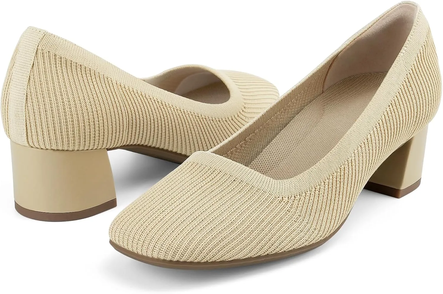 JENN ARDOR Low Chunky Heels Dress Shoes for Women Comfortable Knit Block Heeled Pumps Square Closed Toe Dressy Casual Wedding Party Prom Office Work Slip on Shoes