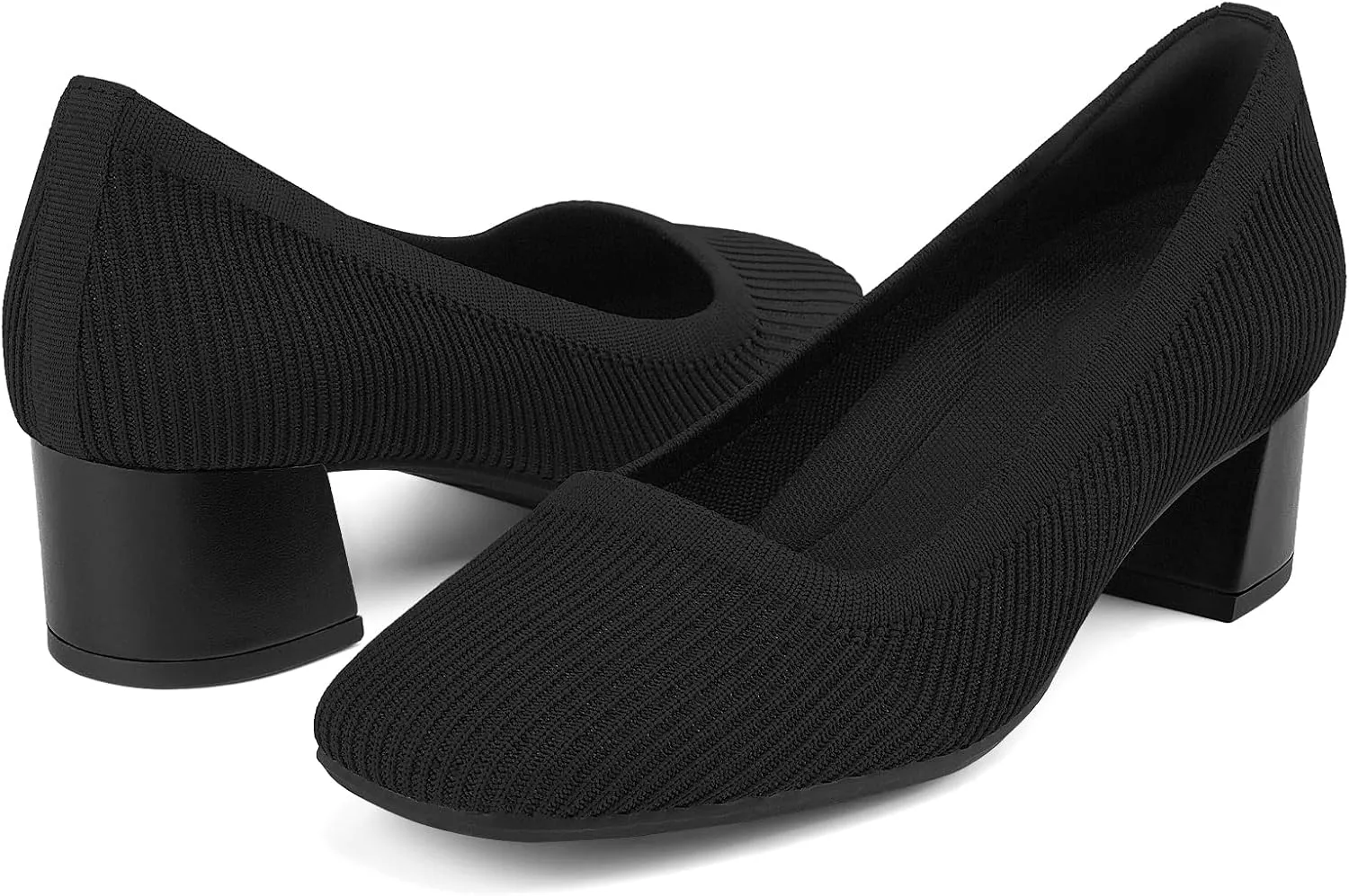 JENN ARDOR Low Chunky Heels Dress Shoes for Women Comfortable Knit Block Heeled Pumps Square Closed Toe Dressy Casual Wedding Party Prom Office Work Slip on Shoes