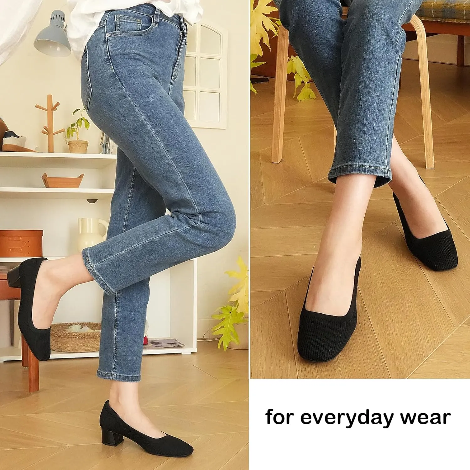 JENN ARDOR Low Chunky Heels Dress Shoes for Women Comfortable Knit Block Heeled Pumps Square Closed Toe Dressy Casual Wedding Party Prom Office Work Slip on Shoes