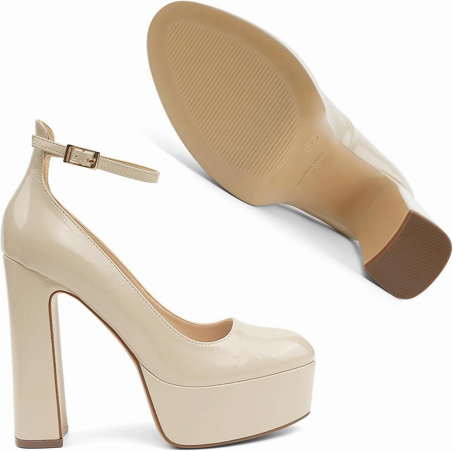 JENN ARDOR Women's Chunky Platform High Heels Closed Toe Block Pumps Ankle Strap Dress Wedding Party Pumps