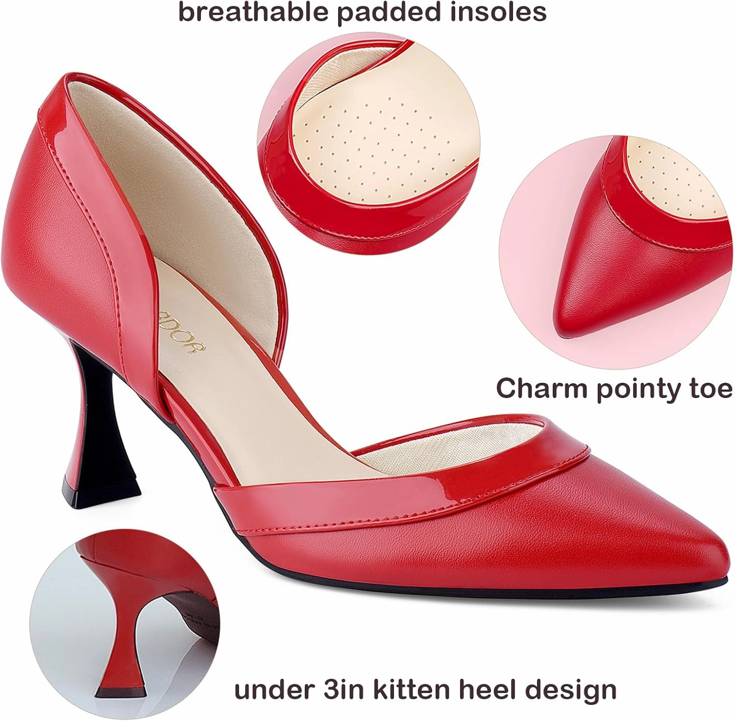 JENN ARDOR Women's Pumps Low Heels Pointed Closed Toe Kitten Dress Shoes for Women Comfortable Stiletto Heeled Sandals Classic Wedding Party D'Orsay Work Pumps