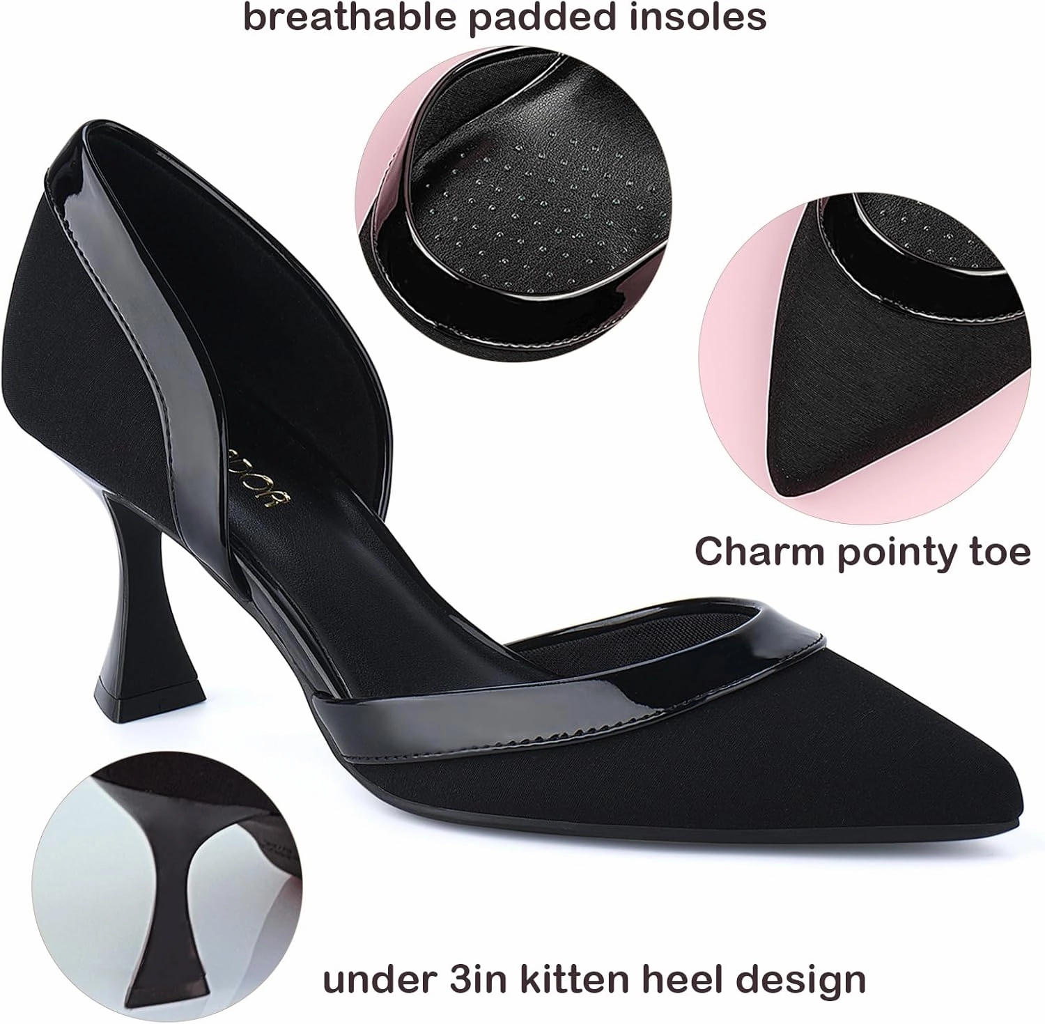 JENN ARDOR Women's Pumps Low Heels Pointed Closed Toe Kitten Dress Shoes for Women Comfortable Stiletto Heeled Sandals Classic Wedding Party D'Orsay Work Pumps