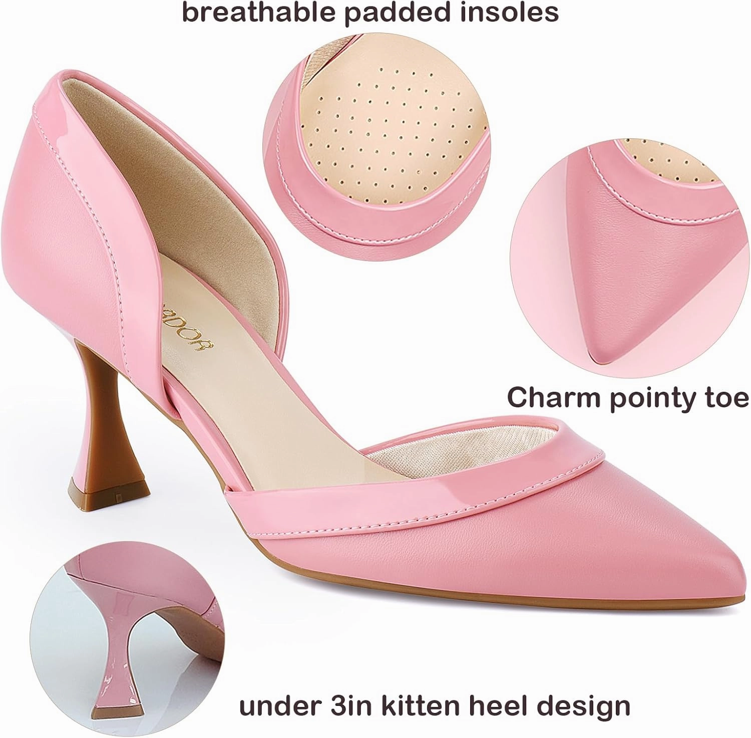 JENN ARDOR Women's Pumps Low Heels Pointed Closed Toe Kitten Dress Shoes for Women Comfortable Stiletto Heeled Sandals Classic Wedding Party D'Orsay Work Pumps