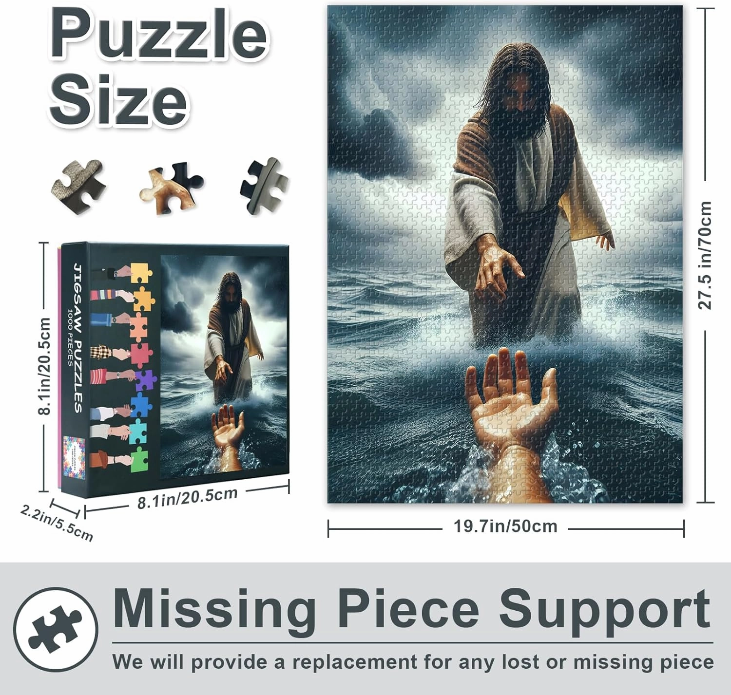 Jesus Jigsaw Puzzles for Adults 1000 Pieces, Hand of God Puzzle no Dust, Jesus Christ Giving a Hand Home Decor Birthday Party Challenging Puzzles for Cognitive Workout 27.5" x 19.6"/70 * 50cm
