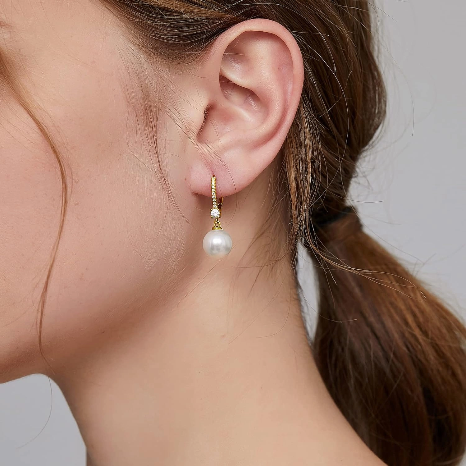 Jiamiao Sterling Silver Pearl Drop Earrings - 10mm Black/Pearl and Diamond Dangle Leverback Earrings for Women